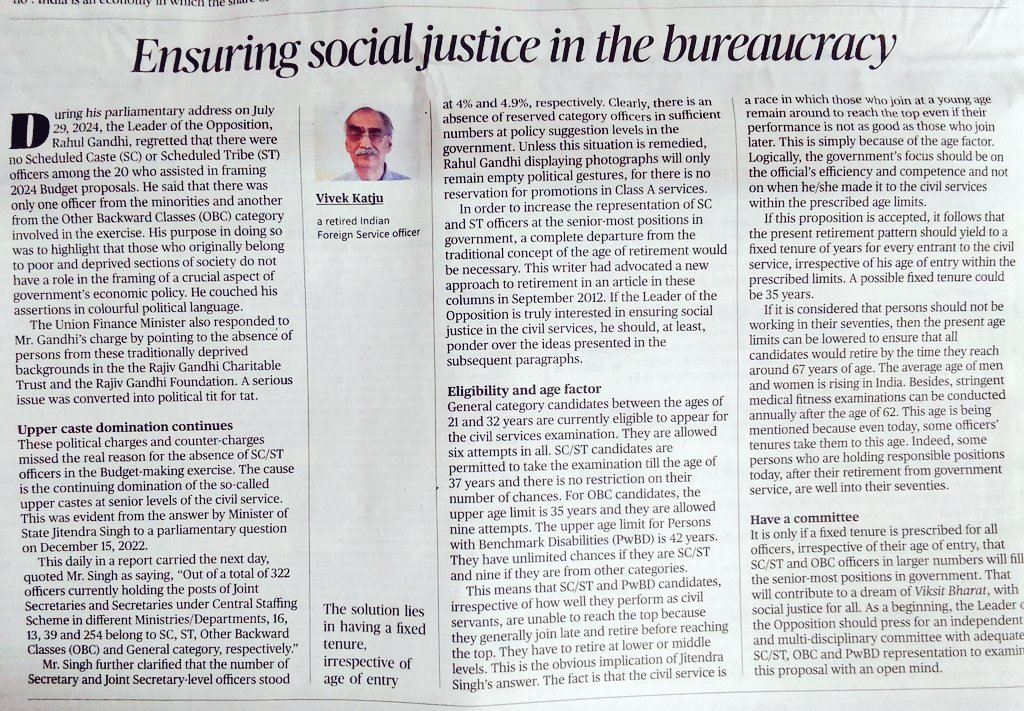 INDIAN060504's tweet image. Kindly read this article on &quot;Ensuring Social Justice in the Bureaucracy&quot; 
#UpperClass #LowerClass #CivilServices #RahulGandhi #Budget2024 @hindupost @MrSinha_ @ajeetbharti @JaipurDialogues @AKTKbasics