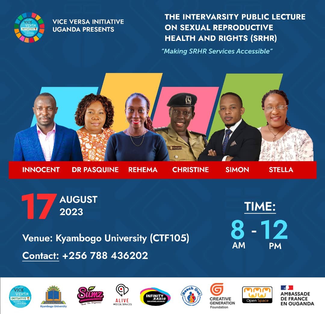 ViceVersaUganda's tweet photo. Coming Up: A Panel Discussion at the #SRHR Intervarsity Public Lecture at @kyambogou
The Panel:
@hipipo - Innocent
@AMSUganda - Dr. Pasquine
@OpenSpaceUganda - Rehema
@PoliceUg - Christine
@Mglsd_UG - Simon
@Reachoutmbuya - Stella
#AmplifySDGs #PartnersForImpact https://t.co/xisD85IKsc