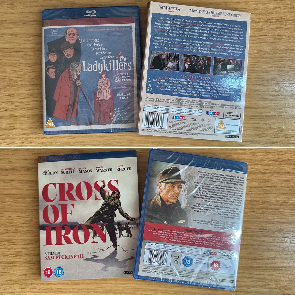 s77tux's tweet image. Two #LatestAdditions to my #BlurayCollection are @StudiocanalUK’s #VintageClassics 4K restorations of classic comedy #TheLadykillers as well as #SamPeckinpah’s #CrossOfIron… look forward to rewatching the former and first watch of latter! #Bluray #PhysicalMedia #KeepDiscsAlive