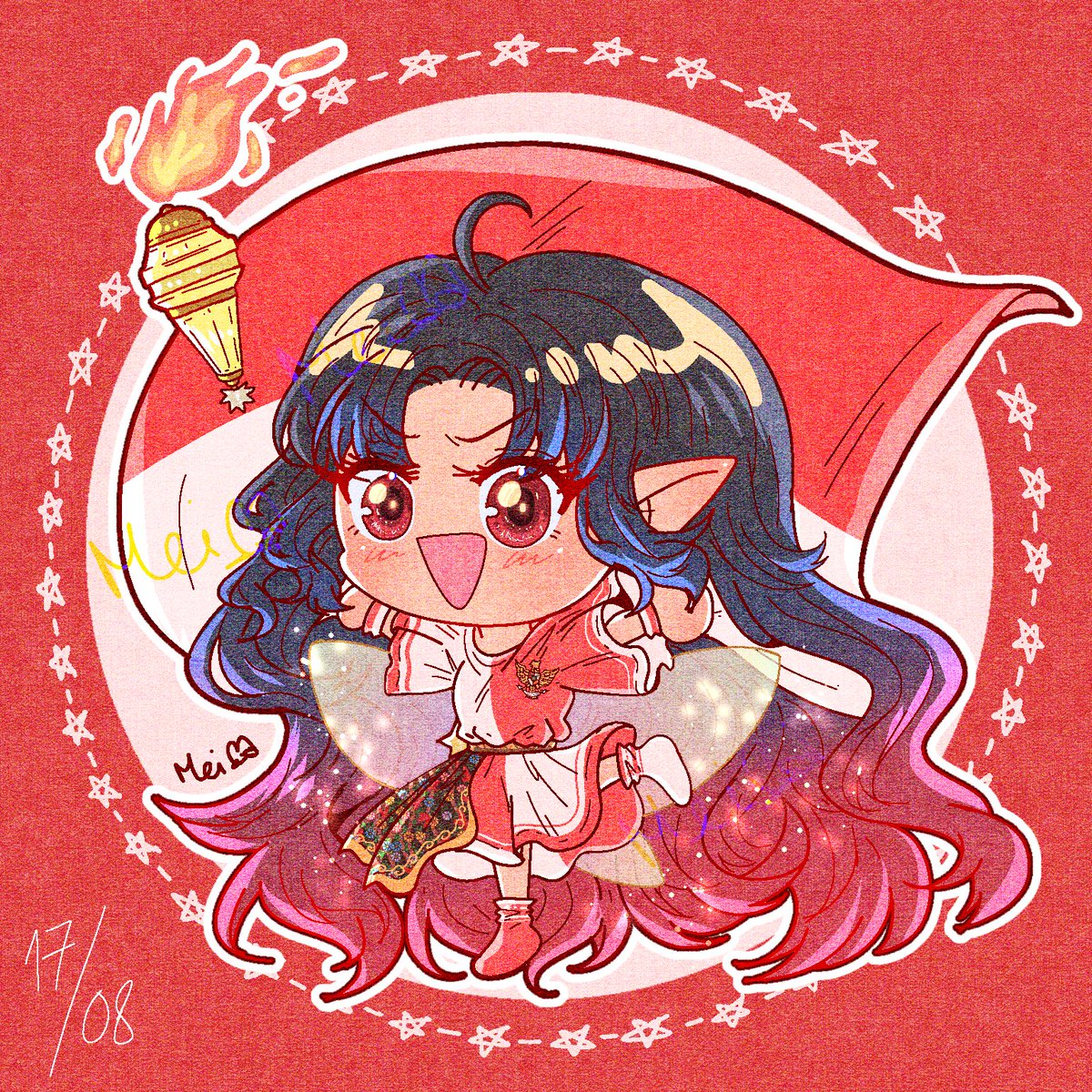 meikakuko's tweet photo. Dirgahayu NKRI (Negara Kesatuan Republik Indonesia) yang ke-79! 🇮🇩

(Also Happy Birthday for this little fairy, Athvi! 🥳🎉🍰)

#meikaocs #tenei_ocs #oc #ocsbase https://t.co/9BZenki1wh