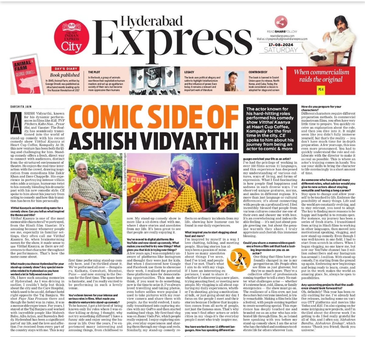 XpressHyderabad's tweet photo. Check out today's #cityexpress Actor Ashish Vidyarthi @AshishVid talks about his #standupcomedy show Vitthal Kaanya as he performs for the first time in #hyderabad, #foodvlogs & more
@santwana99 @Kalyan_TNIE @PrasannaRS2 @Reshmijourno
For more stories https://t.co/7Tcf3seQRa https://t.co/ZbyOqqhPag