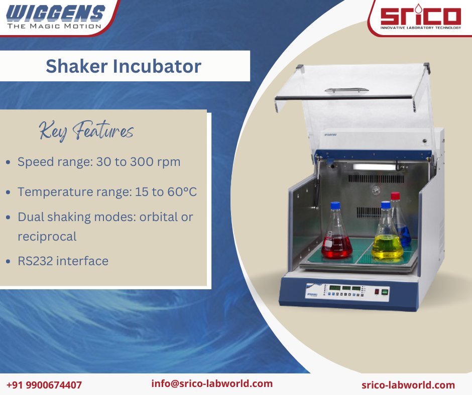 sricolabworld's tweet image. 🌟 Elevate Your Lab’s Performance with #ShakerIncubator from #Wiggens ! 🌟 latest equipment is packed with innovations to optimize your operations:
Visit: lnkd.in/gwWWhdTr
for queries, write to us at info@srico-labworld.com or call us at +91 9900674407.
#srico #wiggens