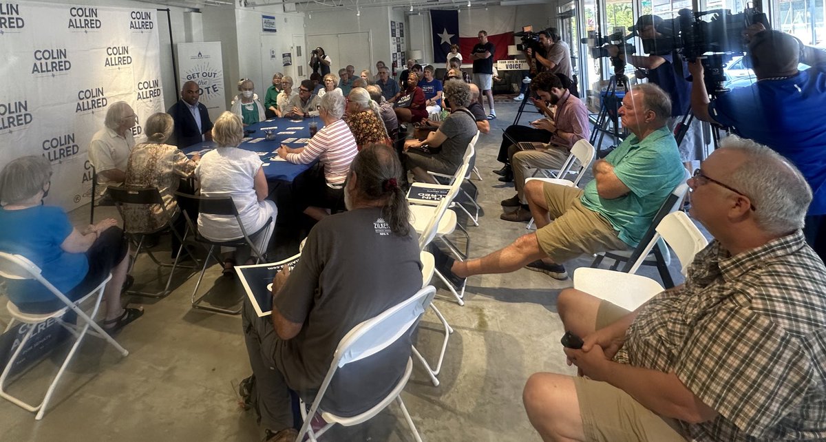 PoojaforTexas's tweet photo. @ColinAllredTX in Travis County today! First speaking to Seniors at the @TCDP headquarters, and then an event @VikkiGoodwinTX’s house. Out meeting voters, and discussing issues that matter to Texans. We love to see it! 💙👏🏽 https://t.co/ik3umq6cBP