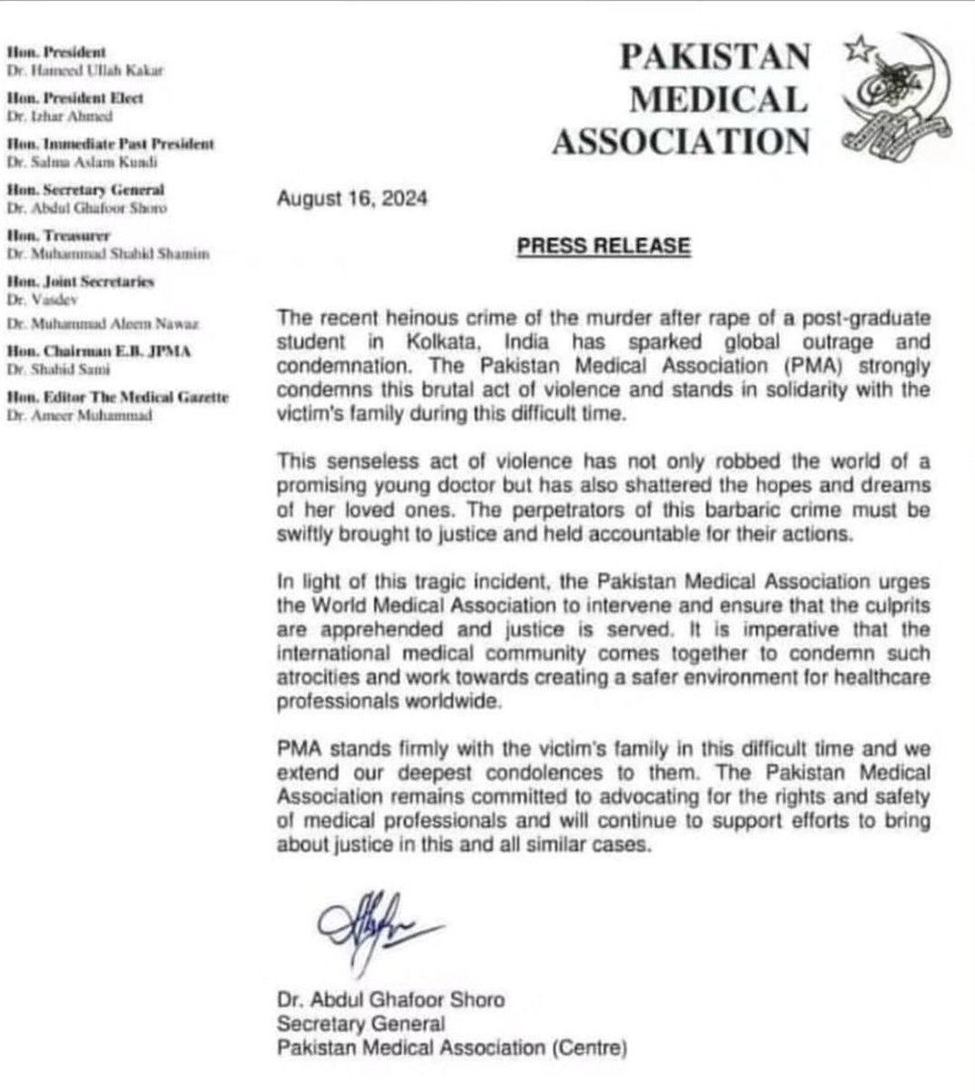 Even Pakistan's Medica Association is supporting the students in west Bengal to get justice!
