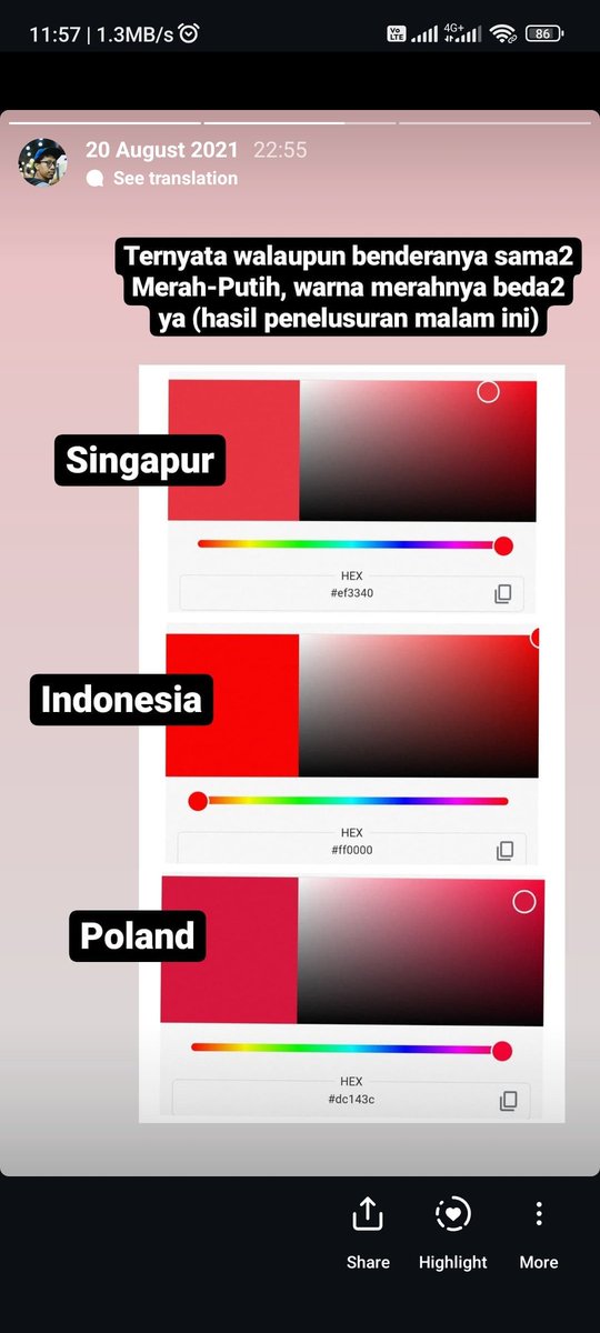 nayrayn's tweet photo. Pernah bikin story di IG tetang perbedaan warna merah di bendera Merah Putih https://t.co/IrUJsyItxc