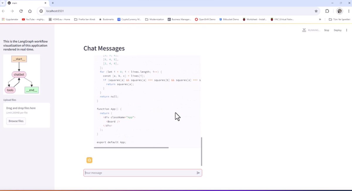 LangChainAI's tweet image. 💻LangGraph/Streamlit Code Assistant

🔑 Key Features: 
- Intelligent chat interface powered by Claude 3.5 Sonnet 
- Dynamic React component creation 
- Python code execution within a secure Jupyter environment 
- Advanced data visualization 

github.com/kturung/langgr…