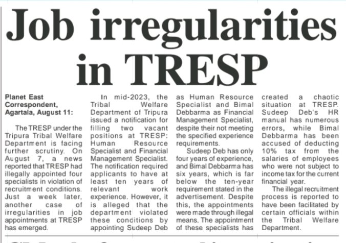 Mitagrn's tweet photo. Why is the #reluctance to #dismiss the six #specialists unethically &illegally employed in the #TRESP of TWD, GoT👇
@tripura_cmo, @DrManikSaha2, @bikashdbbjp, @JKSinhaIAS, @cstripura, @twdtripura, @SubhasisTcs, @mygovtripura, @tnmhr, @WorldBank, @WorldBankIndia, @WorldBankSAsia https://t.co/OyXYLGGix1