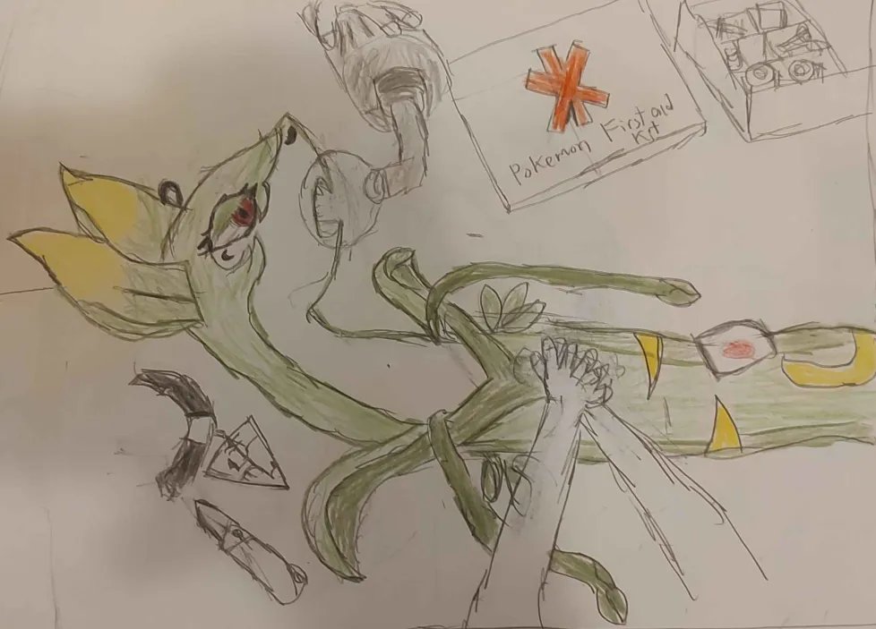 Calus_Shadow's tweet image. A pokemon battle went horribly wrong and needs medical attention. Poor Serperior.
Fan art of @Xcorpion_666