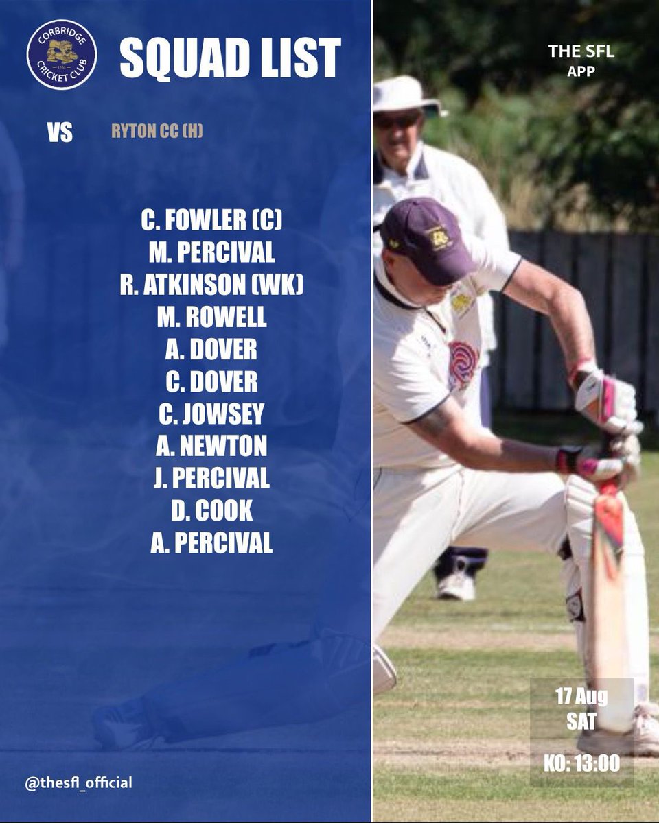 CorbridgeCC's tweet photo. The 1st XI welcome @ryton_cc to the Stanners today. 🏏 #gowelllads
Bar open from 1pm. 🍺 https://t.co/GTmevUEeUx