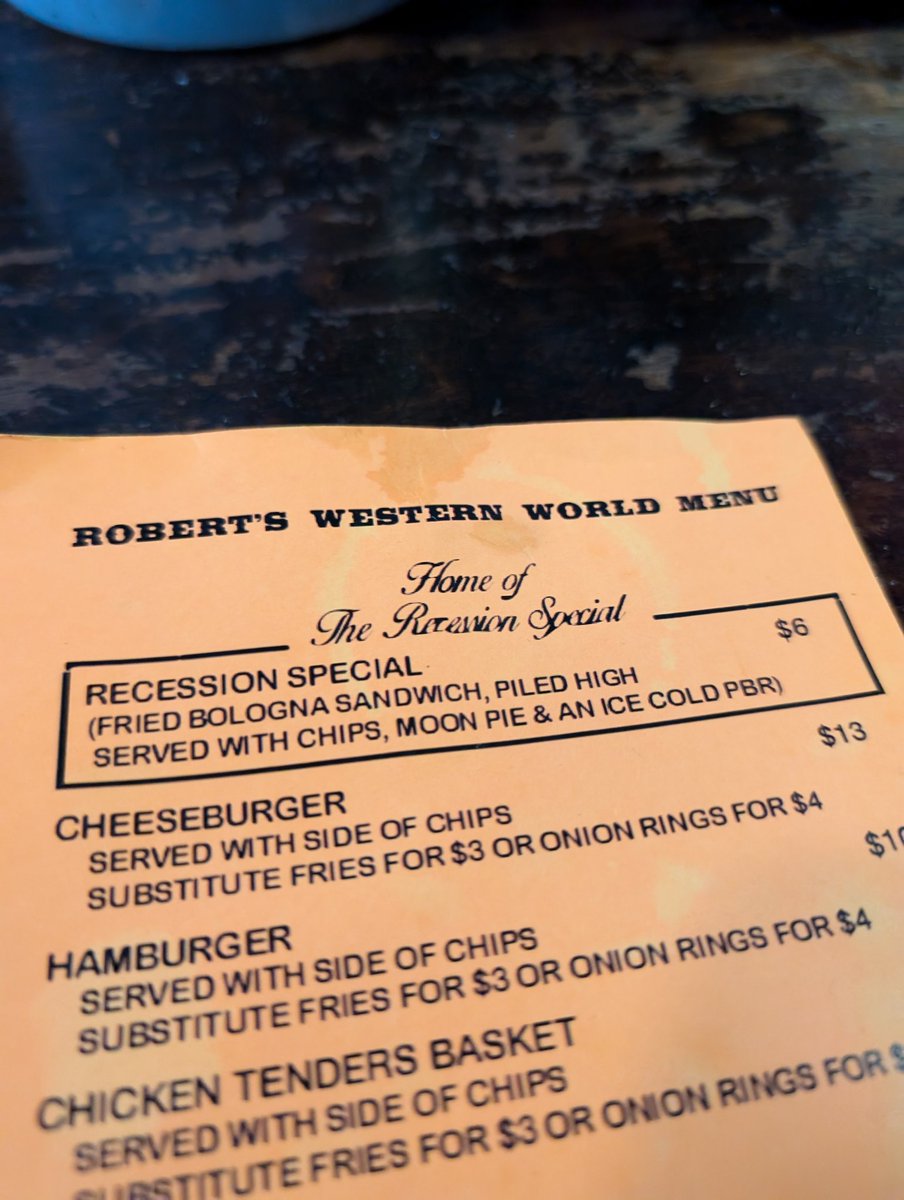aboybano's tweet photo. @BarstoolLurch Was just there for my first time last week and there's only one correct answer here:

$6. Fried Bologna. Bag of Chips. Moon Pie. PBR. 

Go to town. https://t.co/g1LKdB9KrN