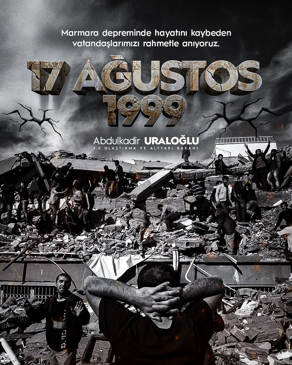 a_uraloglu's tweet photo. Sesimi Duyan Var Mı? 

Bu cümle tekrar edilmesin diye üzerimize düşeni yapmaya, gayretle çalışmaya devam ediyoruz.

17 Ağustos 1999 Marmara Depremi’nde hayatını kaybeden vatandaşlarımızı rahmetle anıyorum.

Rabbim bu millete bir daha böyle acılar göstermesin. https://t.co/sTfoHVomoB