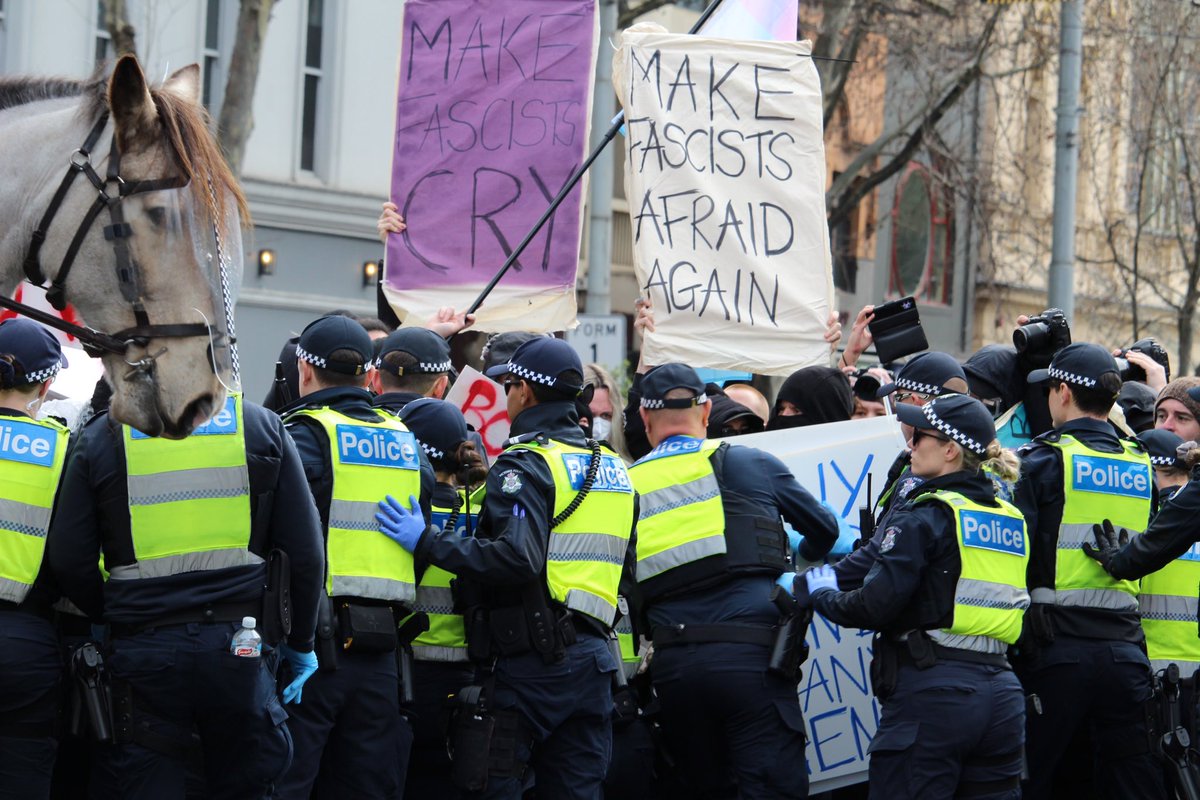 LensCompassion's tweet photo. Counter protest today in Naarm Melbourne against Fascist TERFS. it was a success. Drowned out those hate speeches. All the pics here: https://t.co/gw6dODK7N5 https://t.co/b8rn3AHjiv