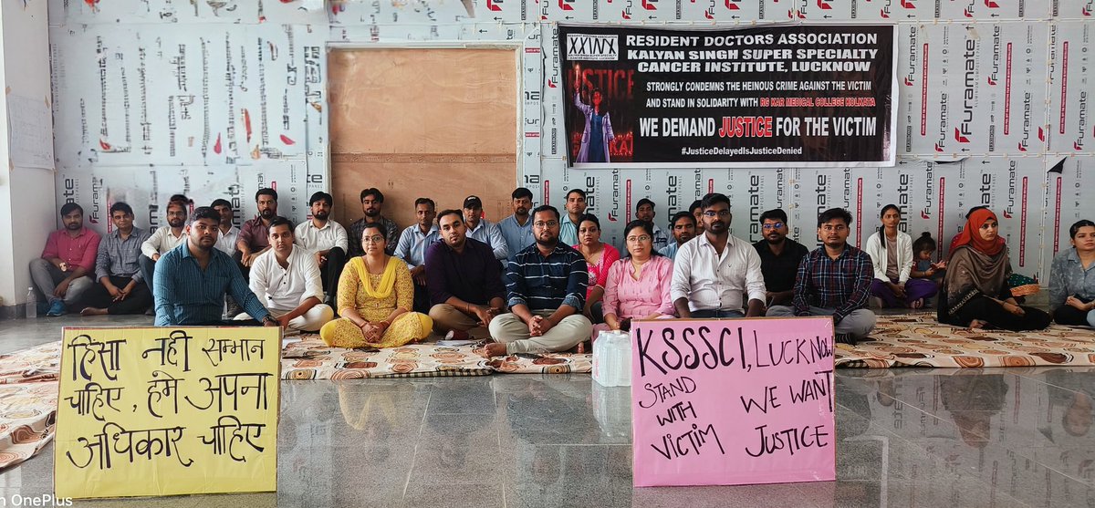RDA@KSSSCI, Lucknow (@rdakssscilko) on Twitter photo Day 5:- Doctors Protest at Kalyan Singh Cancer Institute, Lko.
#justiceformoumitadebnath
#JusticeForDoctor
#DoctorsProtest
#MamataMustResign
<a href="/AIIMSRDA/">RDAAIIMS DELHI</a> <a href="/RDA_UP/">RDA Uttar Pradesh</a> <a href="/LlrmRda/">RDA LLRM OFFICIAL</a> <a href="/PMOIndia/">PMO India</a> <a href="/CBIHeadquarters/">Central Bureau of Investigation (India)</a> <a href="/rashtrapatibhvn/">President of India</a> <a href="/RDA_SJH/">RDA VMMC & Safdarjung Hospital</a> <a href="/rda_rml/">RDA RML Official</a> Day 5:- Doctors Protest at Kalyan Singh Cancer Institute, Lko.
#justiceformoumitadebnath
#JusticeForDoctor
#DoctorsProtest
#MamataMustResign
<a href="/AIIMSRDA/">RDAAIIMS DELHI</a> <a href="/RDA_UP/">RDA Uttar Pradesh</a> <a href="/LlrmRda/">RDA LLRM OFFICIAL</a> <a href="/PMOIndia/">PMO India</a> <a href="/CBIHeadquarters/">Central Bureau of Investigation (India)</a> <a href="/rashtrapatibhvn/">President of India</a> <a href="/RDA_SJH/">RDA VMMC & Safdarjung Hospital</a> <a href="/rda_rml/">RDA RML Official</a>