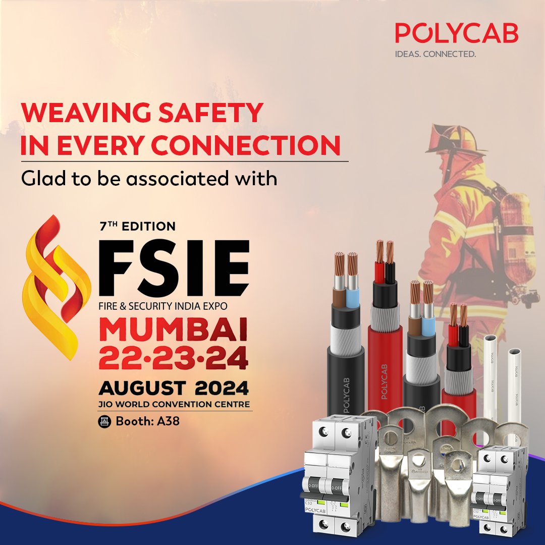PolycabIndia's tweet image. Polycab is proud to be associated with the 7th edition of the Fire &amp;amp; Security India Expo. Join us at the Jio World Convention Centre in Mumbai from 22nd to 24th August, 2024 and gain insights into the world of fire safety with us.

Visit: fsie.in

#Polycab #FSIE