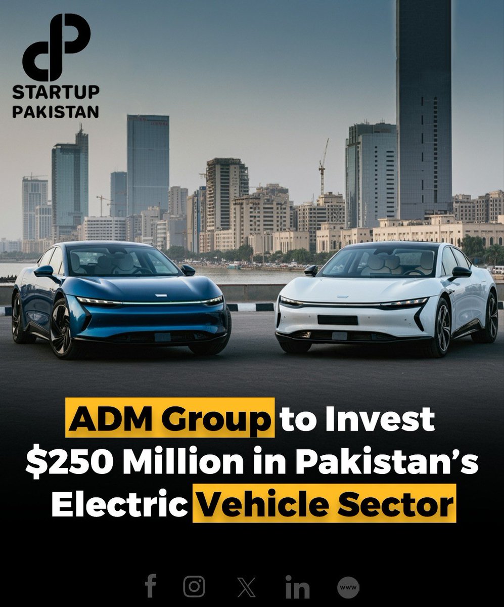 PakStartup's tweet photo. ADM Group CEO Yasir Bhambhani revealed plans to invest $250 million in Pakistan to manufacture electric vehicles.
#ElectricVehicles #PakistanInvestment #ADMGroup #GreenEnergy #SustainableTransport https://t.co/BlaPvzjHPd