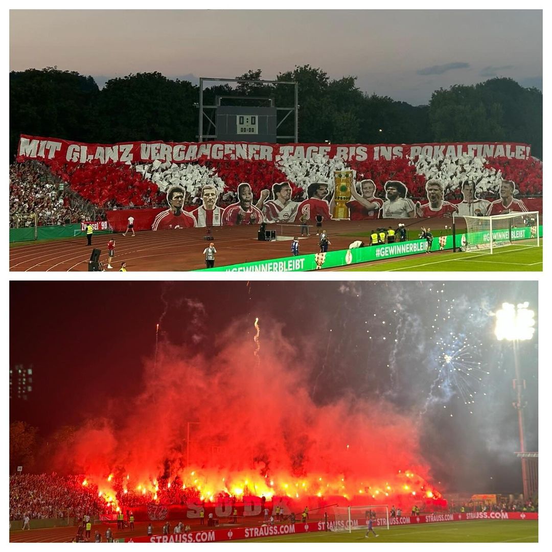 FasziFankurve's tweet image. Fotos &amp;amp; Video von #Choreografie &amp;amp; #Pyroshow der #Südkurve #München beim Auswärtsspiel des #FCBayern im #DFBPokal in #Ulm 👉 faszination-fankurve.de/news/83658/cho…
