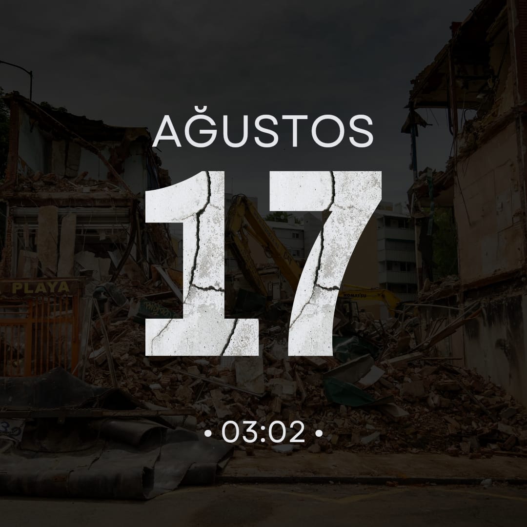 17 Ağustos 1999 Marmara Depremi'ni ve yaşadığımız kayıpları unutmadık, unutmayacağız.
25. Yıl dönümünde, depremde vefat eden vatandaşlarımızı rahmetle anıyoruz.