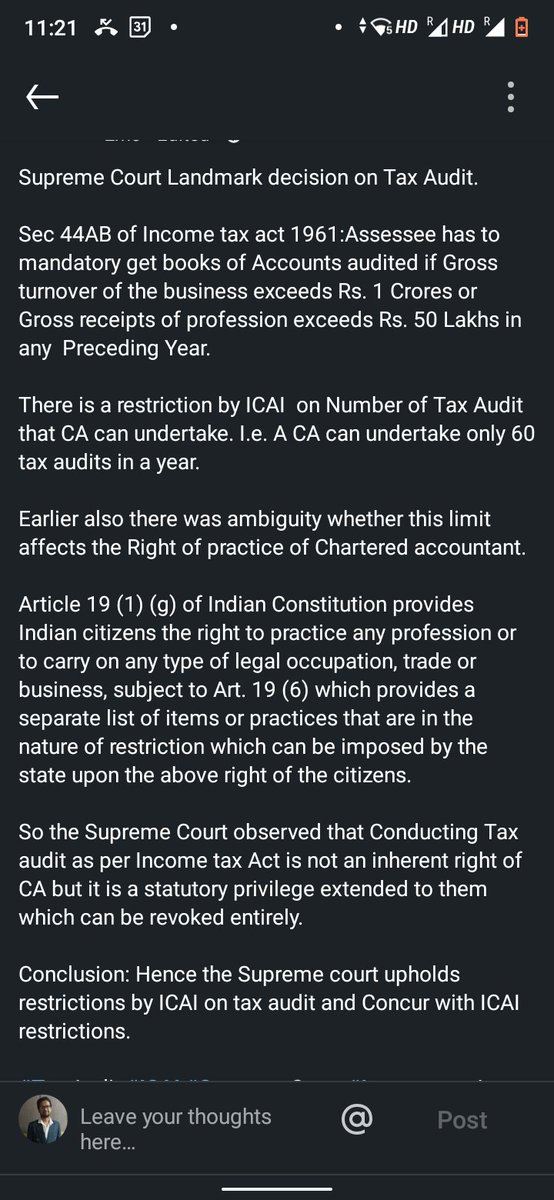 HardikS09488875's tweet photo. #TaxAudit #ICAI #SupremeCourt #IncometaxAct #Ca #Landmark #Castudents #taxpractice https://t.co/6aodBlq8kV