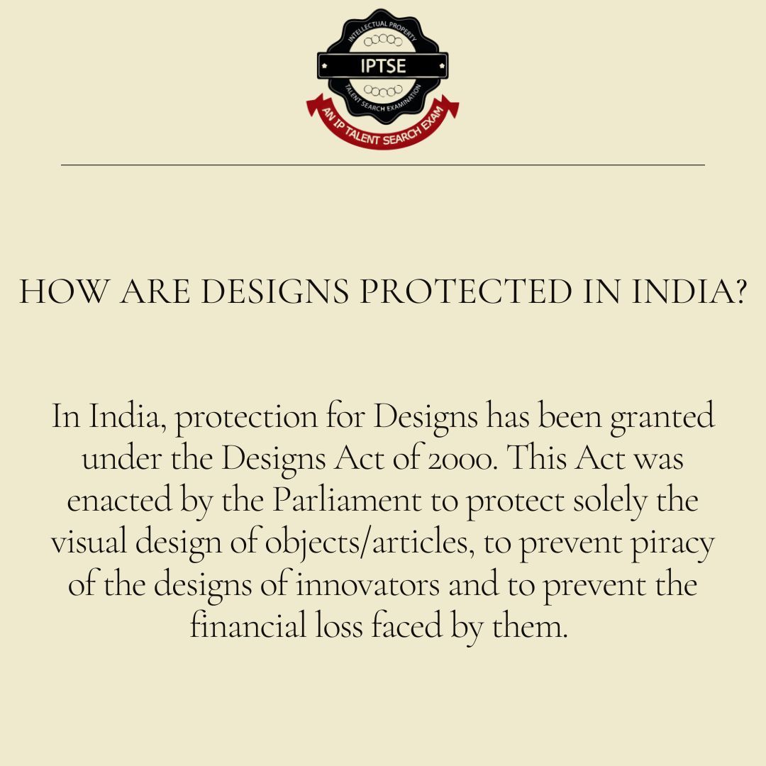 IPTSE_'s tweet image. In India, designs are protected under the Designs Act, 2000. 🛡️ Safeguard your creativity from piracy and financial loss by registering your designs! #DesignAct #IPR #DesignRegistration #IPTSE
