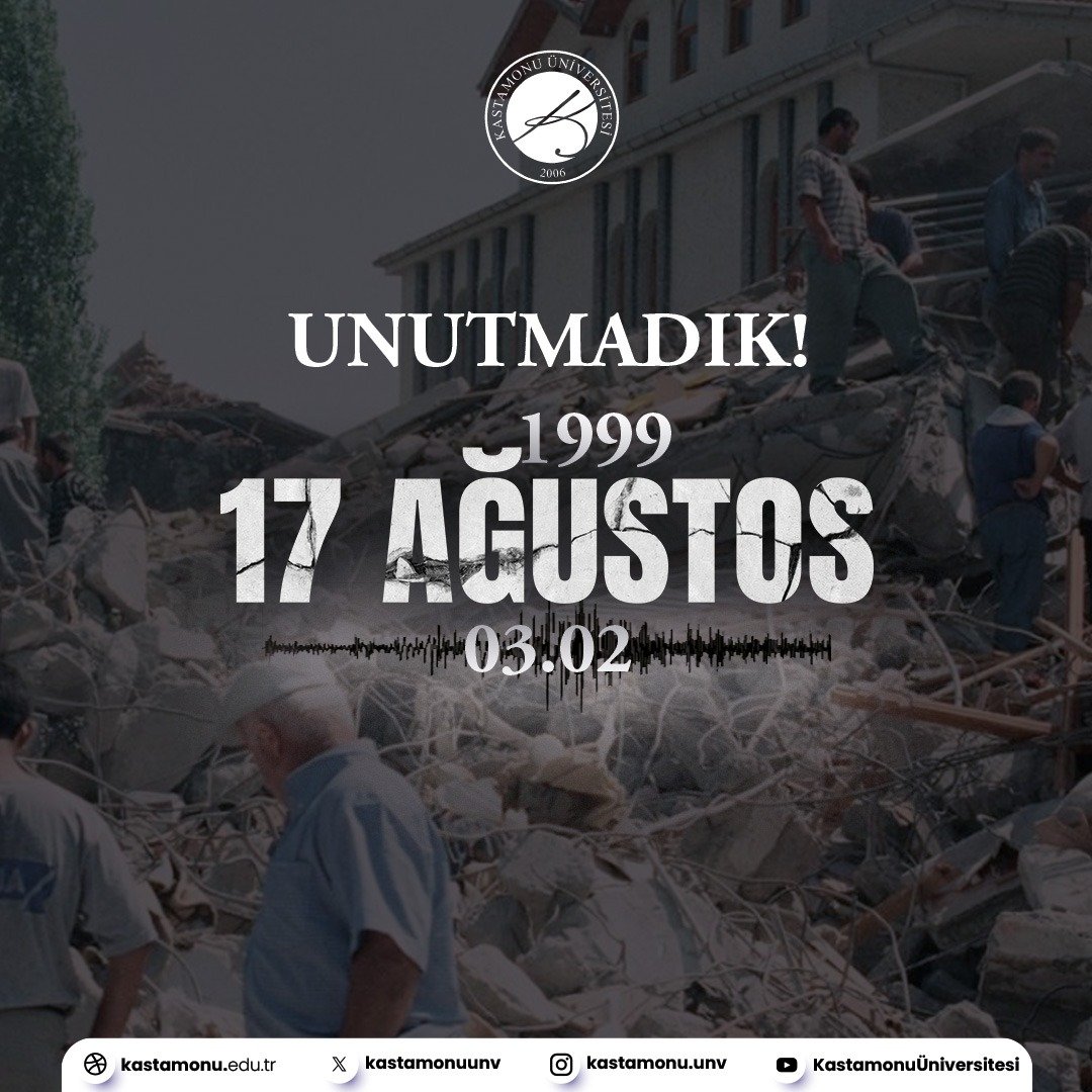 UNUTMADIK!  

17 Ağustos 1999 Marmara Depremi'nde hayatını kaybeden vatandaşlarımızı rahmetle anıyoruz.

#MarmaraDepremi 
#KastamonuÜniversitesi