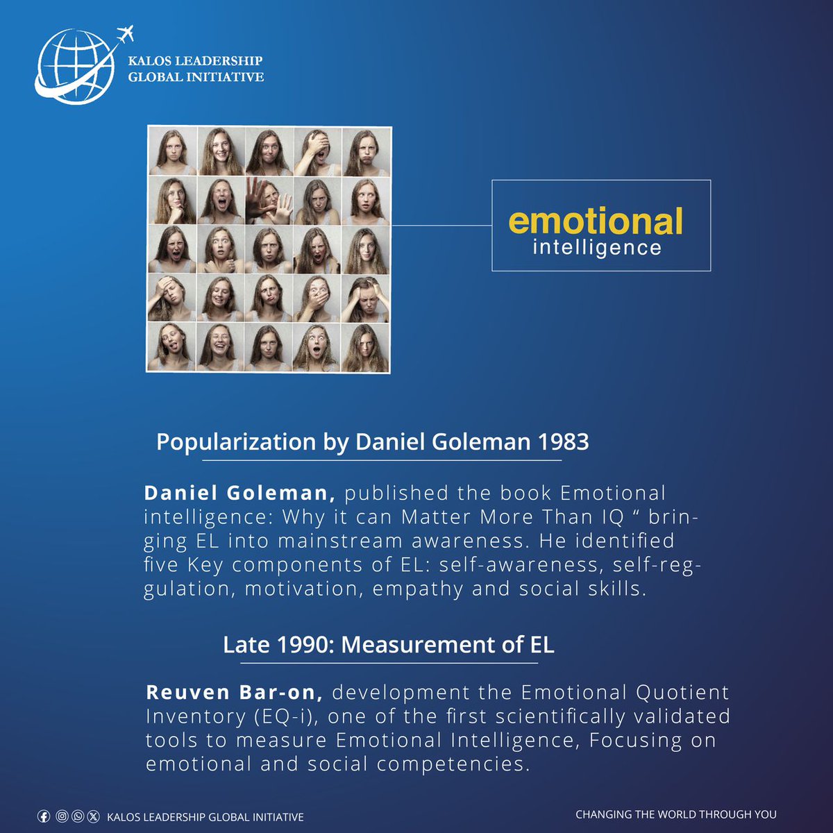 The Evolution of Emotional Intelligence: From Daniel Goleman's 1983 Book That Popularized Emotional Intelligence to Reuven Bar-On's Late 1990s Development of the EQ-i Tool for Measuring Emotional and Social Competencies. 

shorturl.at/uyvMf