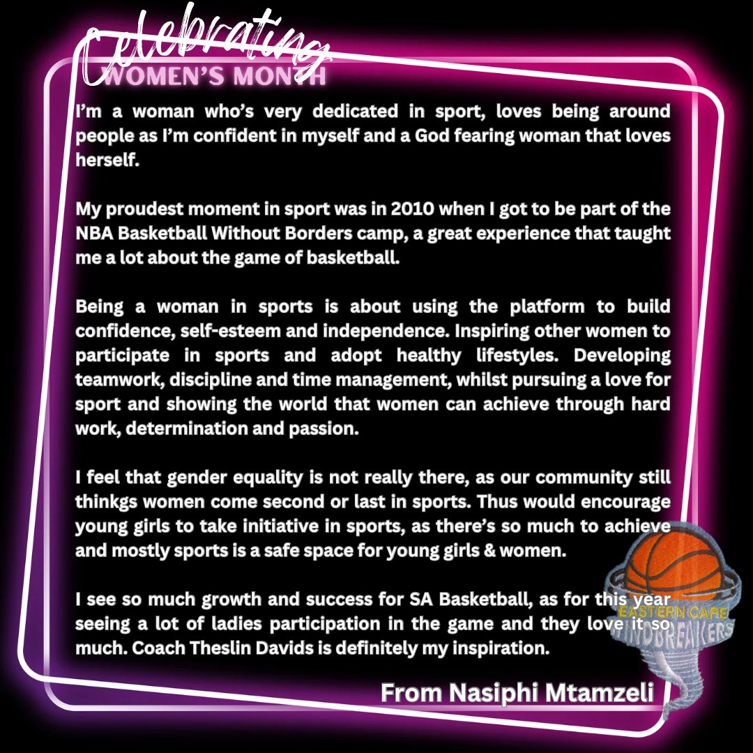 ec_windbreakers's tweet photo. Day 16 of 31: As we celebrate 💐 #WomansMonth with Nasiphi Mtamzeli as she believes in taking advantage of platforms you given opportunities to #ecwindbreakers🌪️ #basketball #womeninsport #ballislife 💯♥️ https://t.co/XdlyLWpuMe