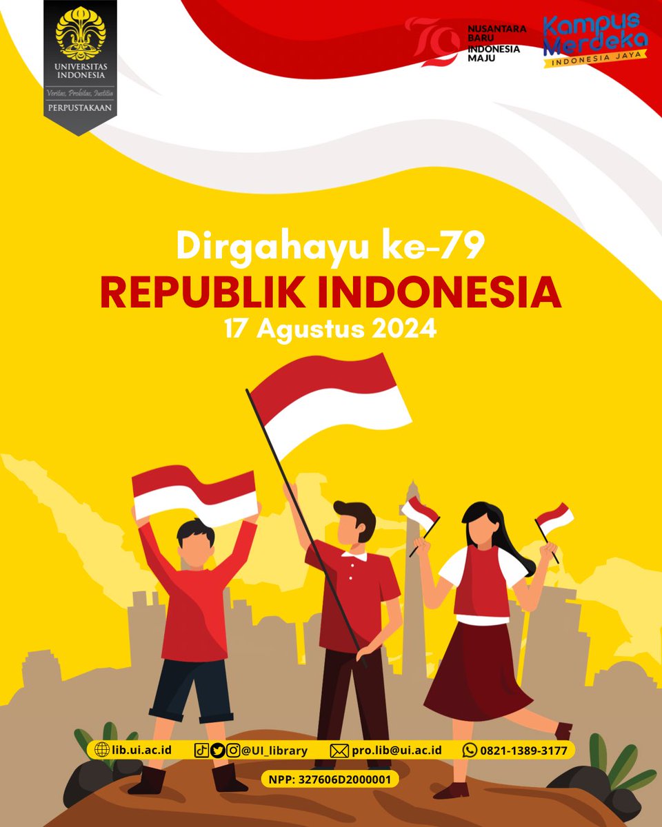 UI_library's tweet image. Dirgahayu Republik Indonesia! 

Selamat memperingati 79 tahun kemerdekaan. Jaya selalu, Indonesiaku!

#perpustakaanui
#uilibrary
#HariKemerdekaanRI