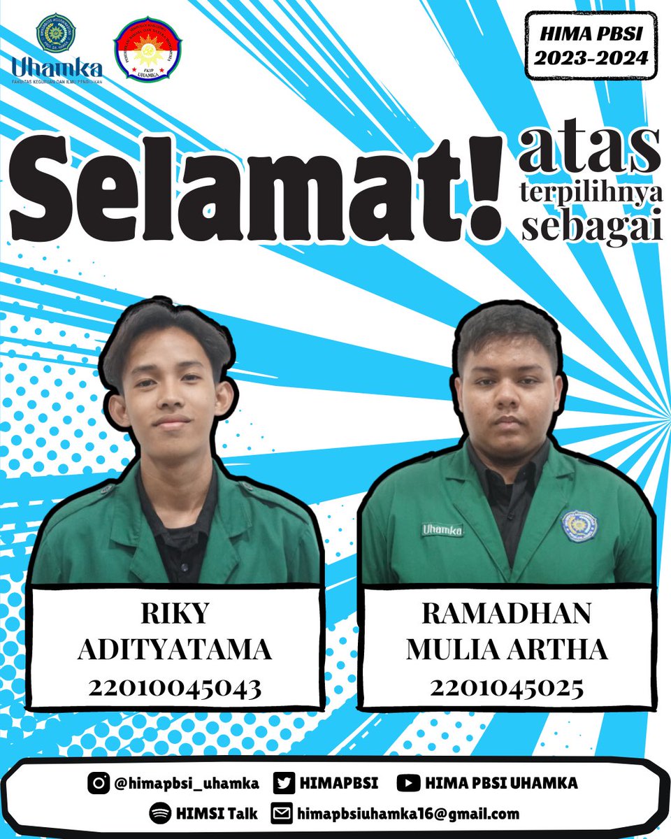 HIMAPBSI's tweet photo. 👤 Selamat Kepada Anggota Legislatif FKIP KM UHAMKA Terpilih 👤

📸 IG : @himapbsi_uhamka
🕊️ Twitter : @HIMAPBSI
📧 Gmail : himapbsiuhamka16@gmail.com
🎥 YouTube : HIMA PBSI UHAMKA
🌐 Website : https://t.co/Nj9l8G145I

#HIMAPBSI
#SATUBANGSA
#SATUBAHASA
#INDONESIA https://t.co/Z7OZcZKv1K