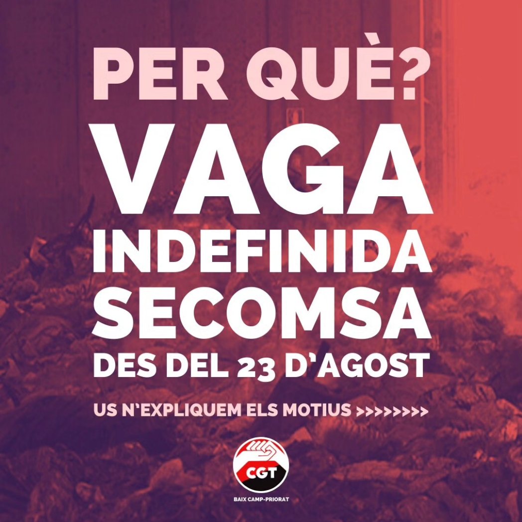 CGTReus's tweet photo. ✊🏽 #VagaSECOMSA | Vols saber per què la plantilla de Serveis Comarcals Mediambientals SA ha decidit en assemblea anar a la vaga?
📣 Nou conveni, recuperació del poder adquisitiu, equiparació salarial, augment de plantilla i defensa del servei públic!
❤️🔥 Atentes a convocatòries! https://t.co/XMrCDThcwF