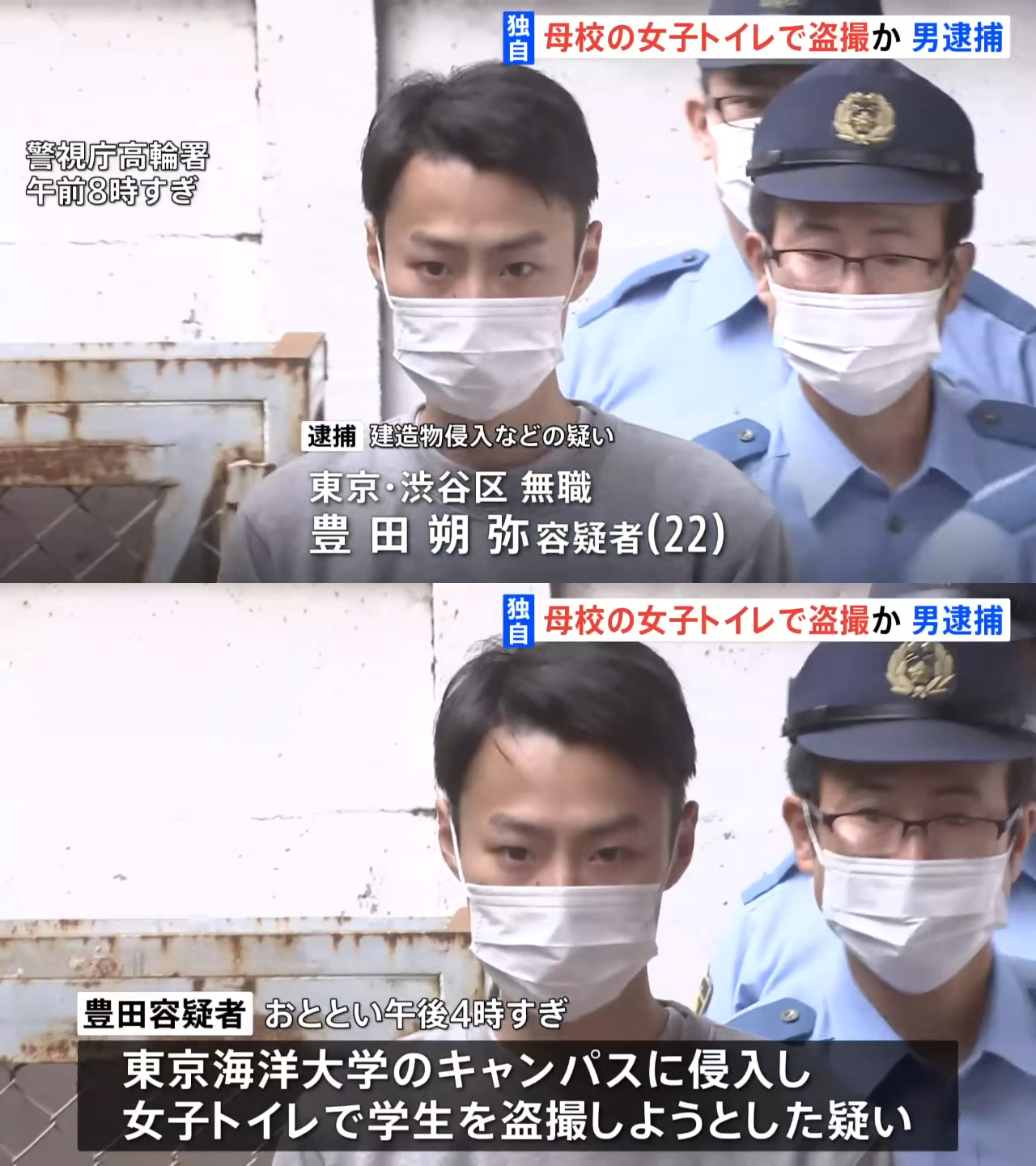 トイレ盗撮バレ 14日、東京港区の東京海洋大学OB・豊田朔弥（22）は、同大学のキャンパスに侵入し女子トイレで盗撮しようとし逮捕された。個室 トイレの上からスマホを差し向けた際にバレたそうだ。同容疑者は2019年4月16日放送の「マツコの知らない世界」にサメマニア ...