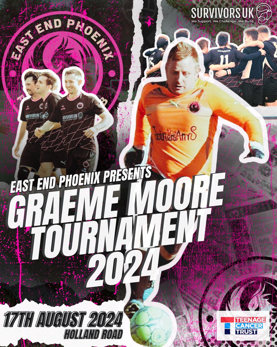 It’s back! 
In memory of our friend Graeme 
🖤🩷🖤

East End Phoenix present ‘The Graeme Moore 5 a-side Tournament 2024’
With proceeds going to @teenage_cancer 

#footballforall @survivorsukcharity <a href="/FvHtweets/">FootballvHomophobia</a> 
#lgbtpride #footballforeveryone #lgbt #lgbtq #football #footballforall
