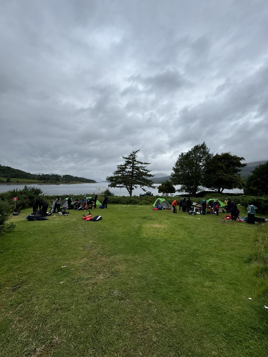 Spirits high after great fun on day off. Breaking camp well under way for 0900 departure on day 1 of assessed exped