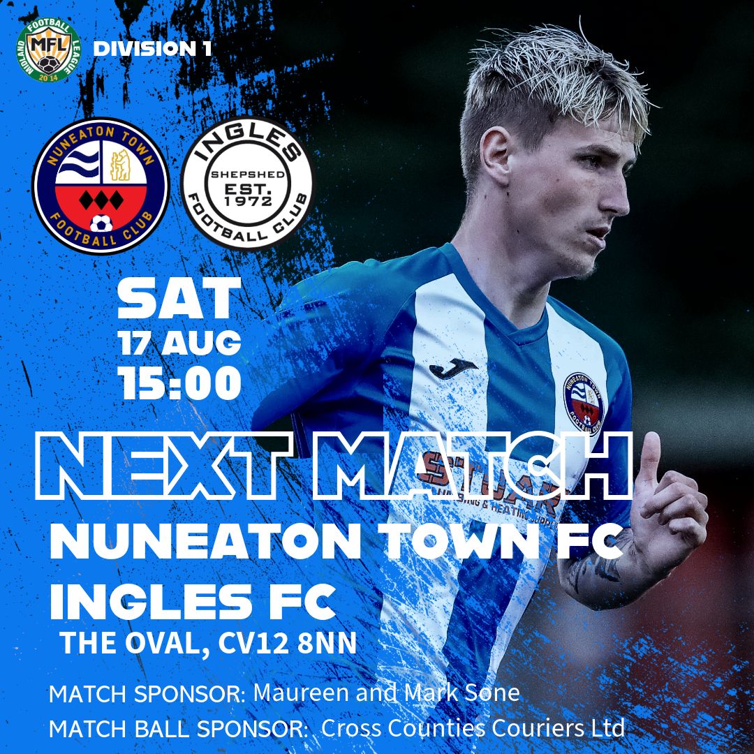 NuneatonTFC's tweet image. TODAY | We are back at The Oval to face Ingles FC
🤝 Nuneaton Town - Ingles
📅 Sat 17th August, 3pm kick off
📌 The Oval, Coventry Road, Bedworth, CV12 8NN
🎟 Adults £8, Concessions (65+) £6, Young Adults (16-18) £6, Children (5-15) £1, Kids (Under 5) FREE - Pay by cash or card