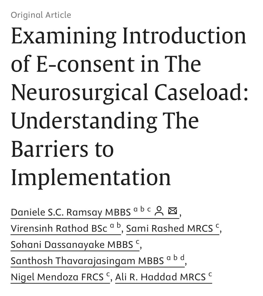 New <a href="/IBrainSpine/">ImperialBrainSpine</a> article out, spearheaded by <a href="/danieleRamsay/">Daniele Ramsay</a>: important topic, which explores the lack of digitalisation and process optimisation in neurosurgery perioperative prep!  sciencedirect.com/science/articl… #neurosurgery 🔥🧠