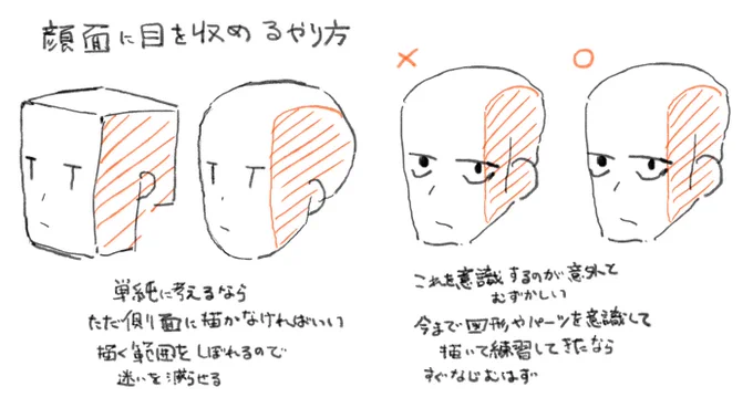 初心者のための練習の心得 その⑨ 目だけじゃなく顔も一緒に描きたい人がいると思ったのでシンプルな意識の仕方描いてみました。 
