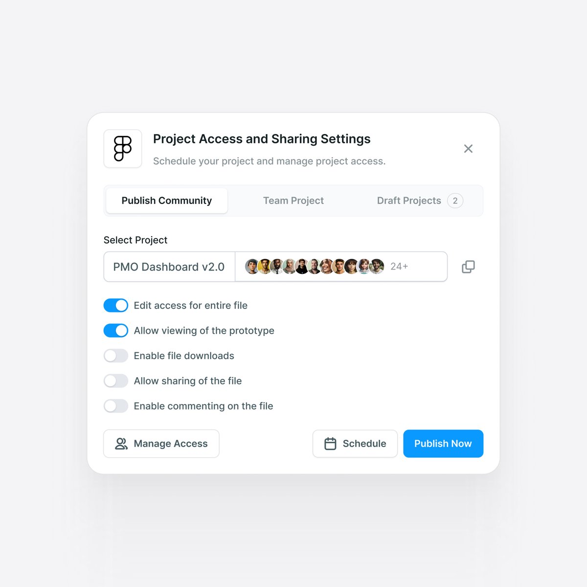 Wiseindesign's tweet photo. Helo! ✨

Designed a streamlined UX for project access, editing, sharing, and scheduling.

#Figma #UXDesign #ProjectManagement #AccessControl #FileSharing #TeamCollaboration #UserExperience #DesignInnovation #FilePermissions #ProjectSettings #uiux https://t.co/gE3sMNkZZb