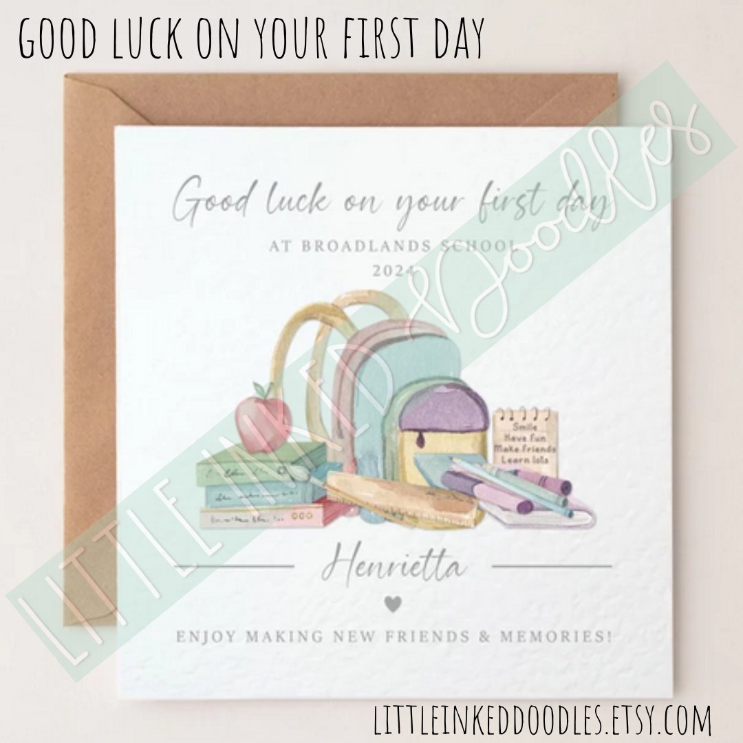 littleinked_d's tweet photo. Celebrate their first day at a new school or nursery with this beautiful card design. Search "good luck" @ https://t.co/IfLeBlwu2X #UKGiftAm #craftbizparty #justacard #firstdayofschool #backtoschool #school #reception #firstday #startingschool #primaryschool #highschool https://t.co/dm57MD9S3E