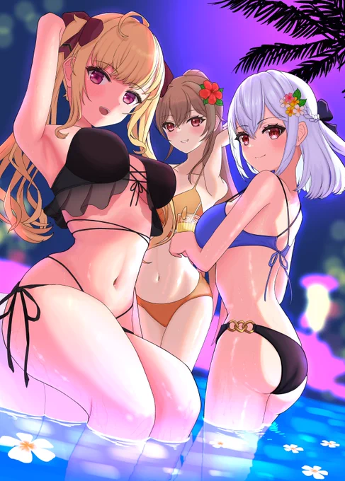 night pool #リオンあーと #フレン見て #はかせレポート