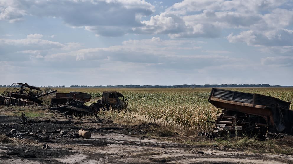 Ausgebrannte russische Militärfahrzeuge liegen auf einem Feld in Sudscha in der Region Kursk
Foto: Getty Images.
bild.de