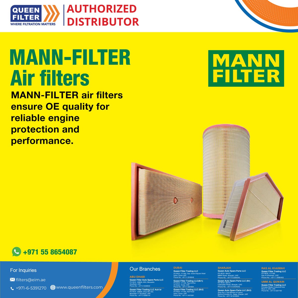 queenfilters's tweet photo. MANN-FILTER air filters ensure #OE quality for reliable engine protection and performance.
Authorized Distributor: @queenfilters 
#queenfilters #airfilters #filters #filtration #mannfilter    #sharjah #abudhabi #dubai #uae #oequality  #vehicleperformance #reliablefilters https://t.co/FfFd3zOgA6