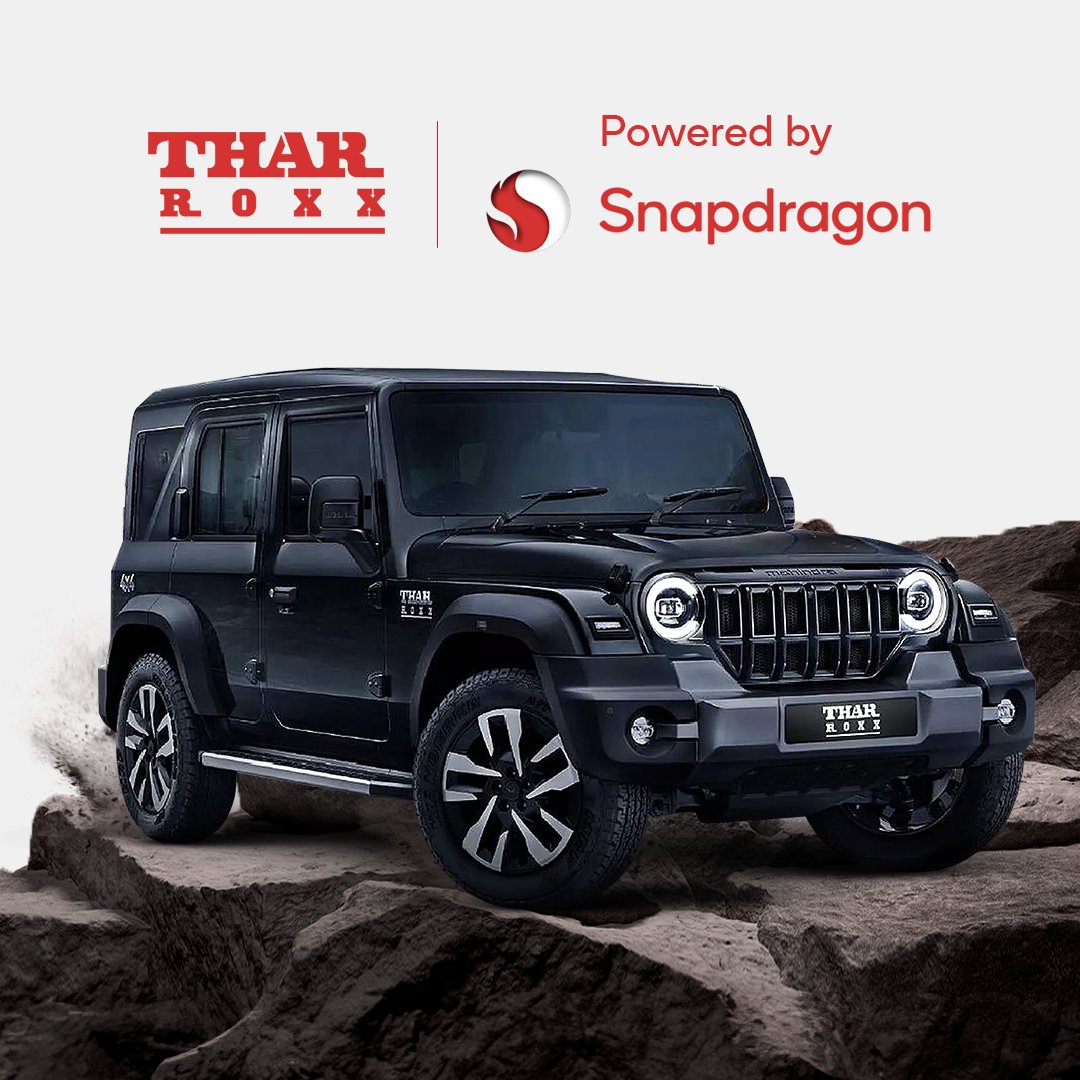 Say hello to adventures on the go with the all-new <a href="/Mahindra_Thar/">Mahindra Thar</a> Roxx powered by Snapdragon Cockpit. Experience in-car virtual assistance, natural voice control, &amp; a super intuitive infotainment system that feels like your smart co-driver. Get ready to drive into the future. 🚗