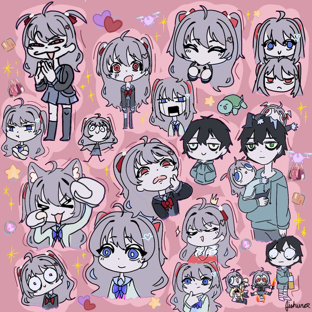 Fishure_'s tweet photo. The WALL of random neuro and evil doodles. (and vedal too) •ᴗ• #Heartheartart https://t.co/yaeW6SgGMx