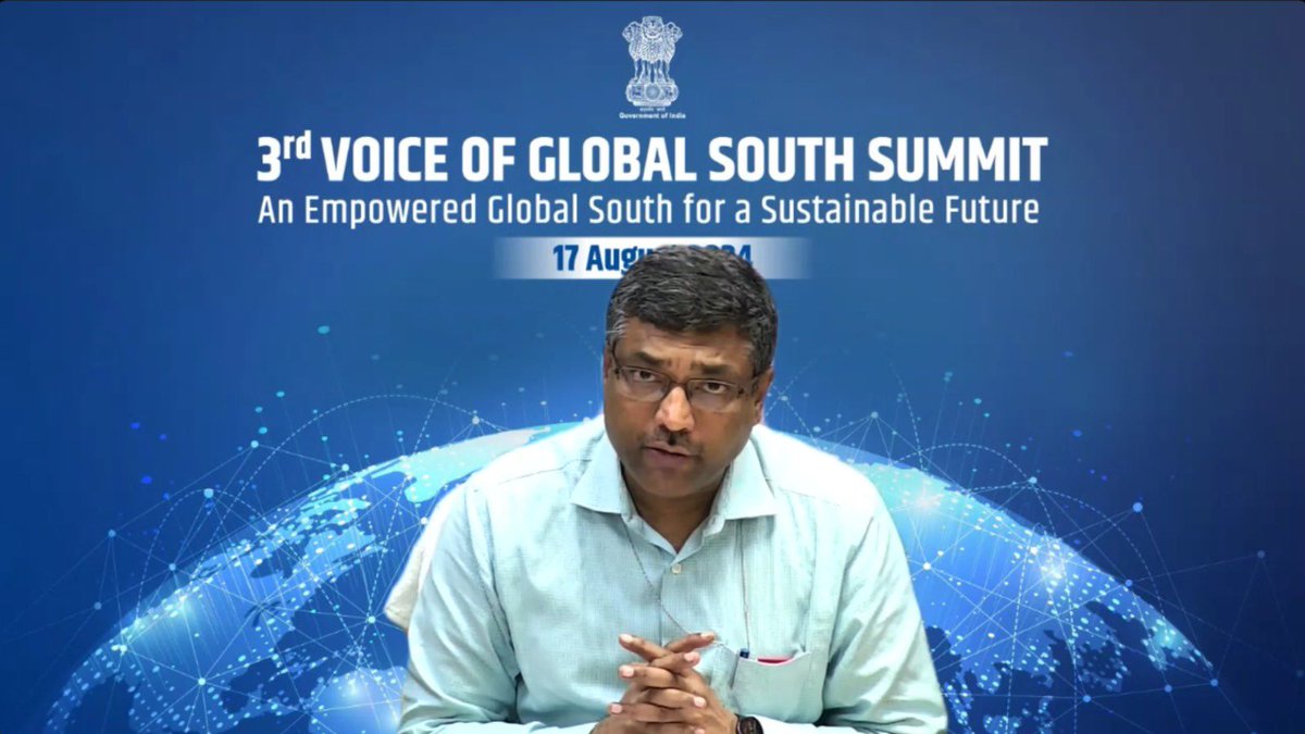 MEAIndia's tweet photo. Secretary S. Krishnan, @GoI_MeitY chaired the Information & Technology Ministers’ Session on the theme, ‘DPIs for Development- A Global South Approach’, under the 3rd #VoiceOfGlobalSouth Summit.
Discussions were held on Global South collaboration on DPI to achieve SDGs and on technical funding & capacity building initiatives to enable the adoption of DPI.