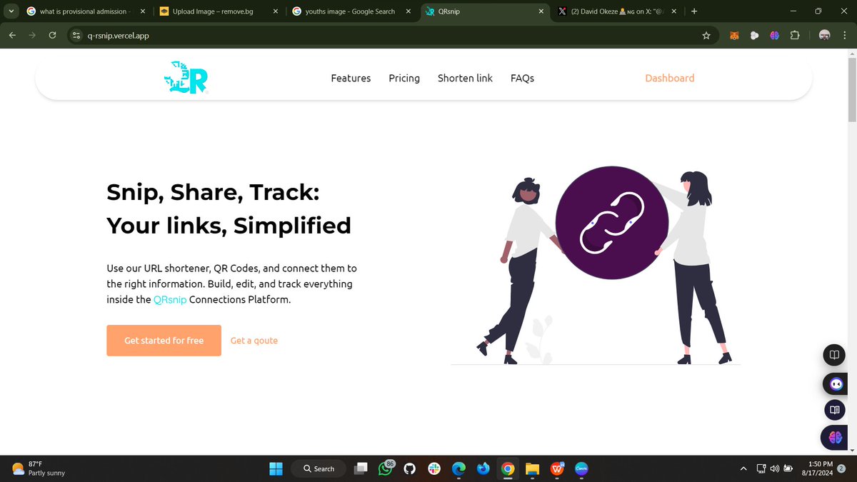 itsprincevick's tweet image. Just completed my capstone project for the one-year diploma course at AltSchool. Check it out at q-rsnip.vercel.app. It may not be much, but I gave it my all. #AltSchool #CapstoneProject @AltSchoolAfrica