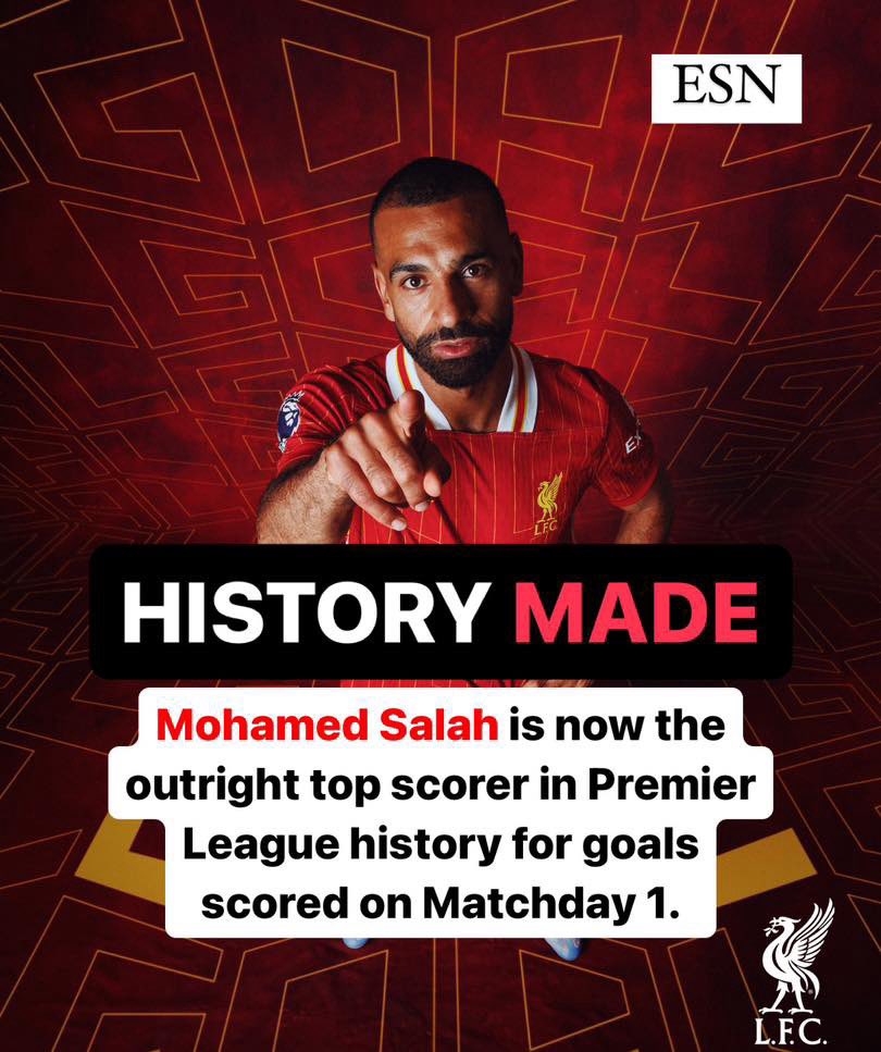 🚨🚨 عــاجـــل - صلاح يصبح أول لاعب في تاريخ الدوري الإنجليزي يسجل 9 أهداف في المباراة الإفتتاحية 👑🔥💪🇪🇬