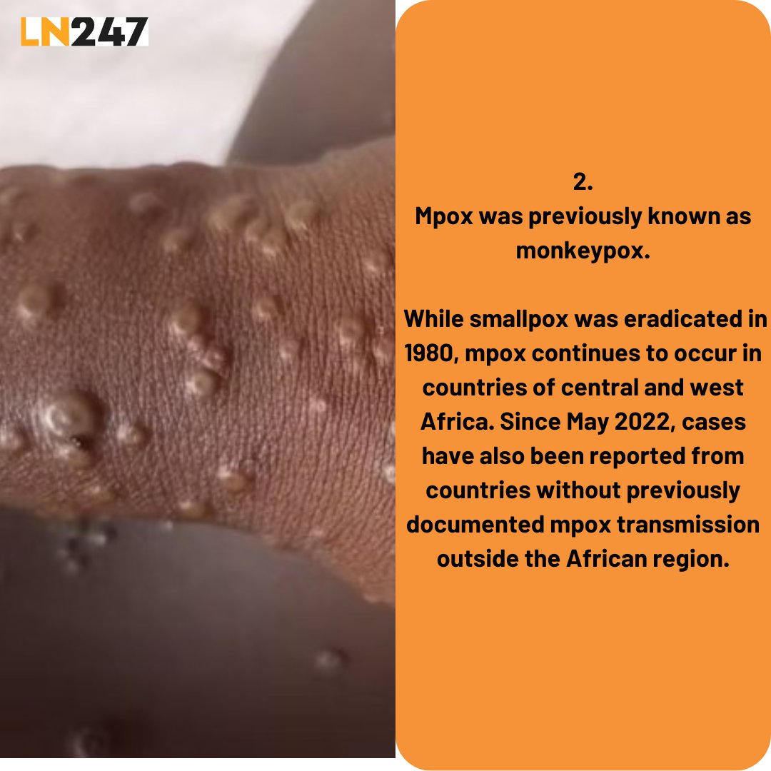 ln24_7's tweet photo. MPOX OUTBREAK: 5 THINGS YOU SHOULD KNOW ABOUT THE INFECTIOUS DISEASE.

CHECK SLIDES👇👇