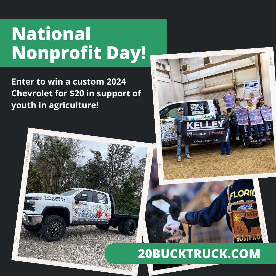 KelleyAutoGroup's tweet photo. It's #NationalNonprofitDay! Support youth in agriculture by entering the 8th Annual 20 Buck Truck Raffle! 🙌

For just $20, you could win a custom 2024 Chevrolet! 

⏰TIME IS RUNNING OUT!!⏰ Get your tickets before it's too late! 👉 https://t.co/kmZjwuBFPS https://t.co/SBttEbk3zx