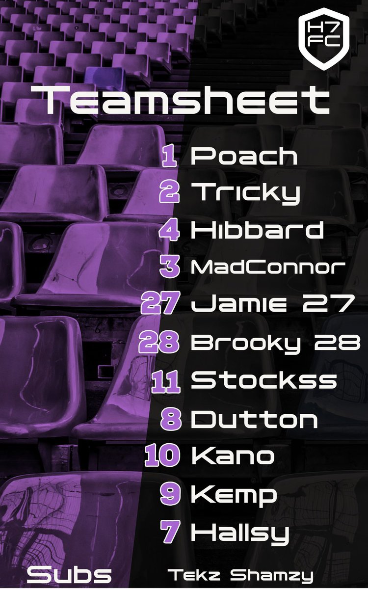 Hallsy FC starting 11💜🖤

Our lineup going into tonight’s <a href="/KobezOfficial/">Kobez</a> tournament , looking strong so let’s see where we can go🫡

Live at 7:45 over on twitch.tv/hallsy7