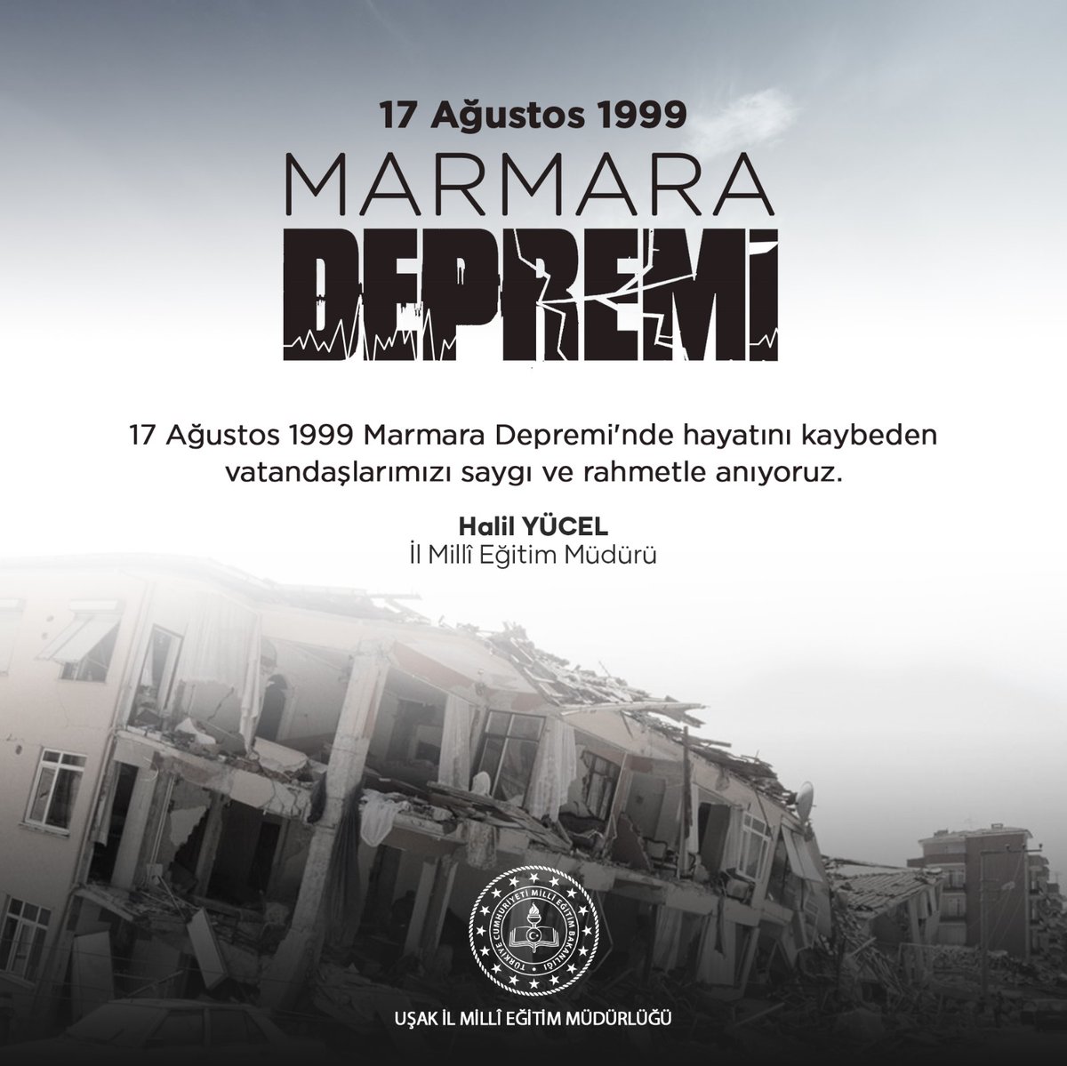 usakilmem's tweet photo. 17 Ağustos 1999 depreminde hayatını kaybeden vatandaşlarımızı saygı ve rahmetle anıyoruz. 

@tcmeb 
@Yusuf__Tekin 
@halilyucel6060 https://t.co/pGHygRg5zq