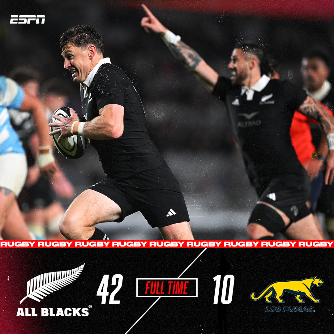 espnscrum's tweet photo. STATEMENT MADE‼

The All Blacks stay unbeaten at Eden Park in a performance that threatened to blow out to a cricket score. #NZLvARG #RugbyChampionship https://t.co/QR5EcxHtWD